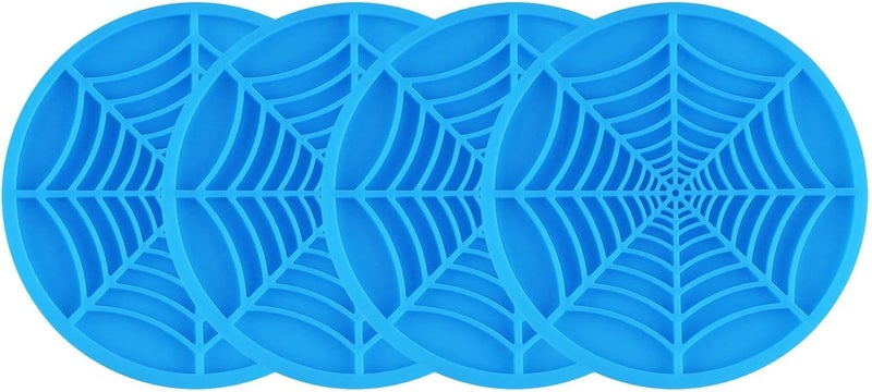 alpmosn 4PCS Spider Web Car Cup Holders, Halloween Non-Slip Silicone Insert Coasters, Automotive Cupholder Goth Accessories for Men & Women (Blue) - Image 1